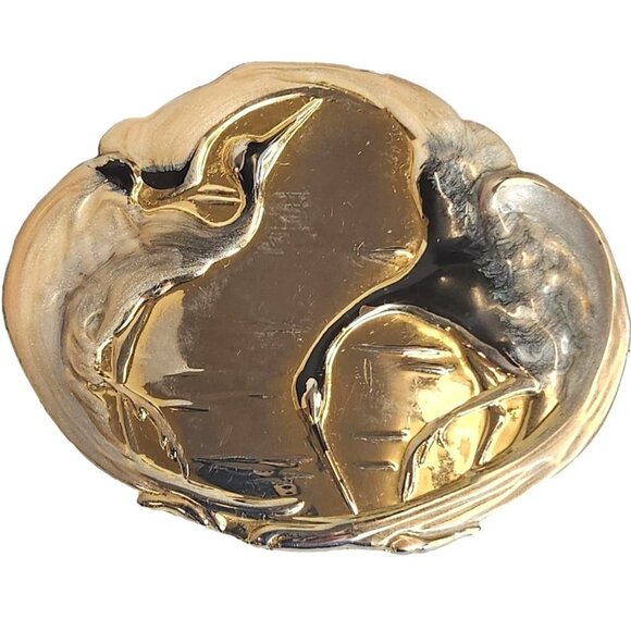 Crane Bird Gold Enameled Buckle Charmant Belts Black Stretch Belt With Decorativ - Picture 1 of 9